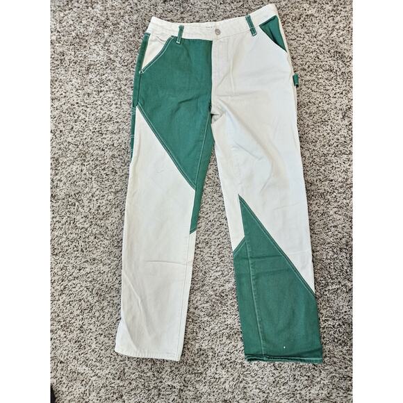 Pacsun Green & White Paneled Low Rise Carpenter PantsSz 28 Y2k Wide Leg - Picture 1 of 8